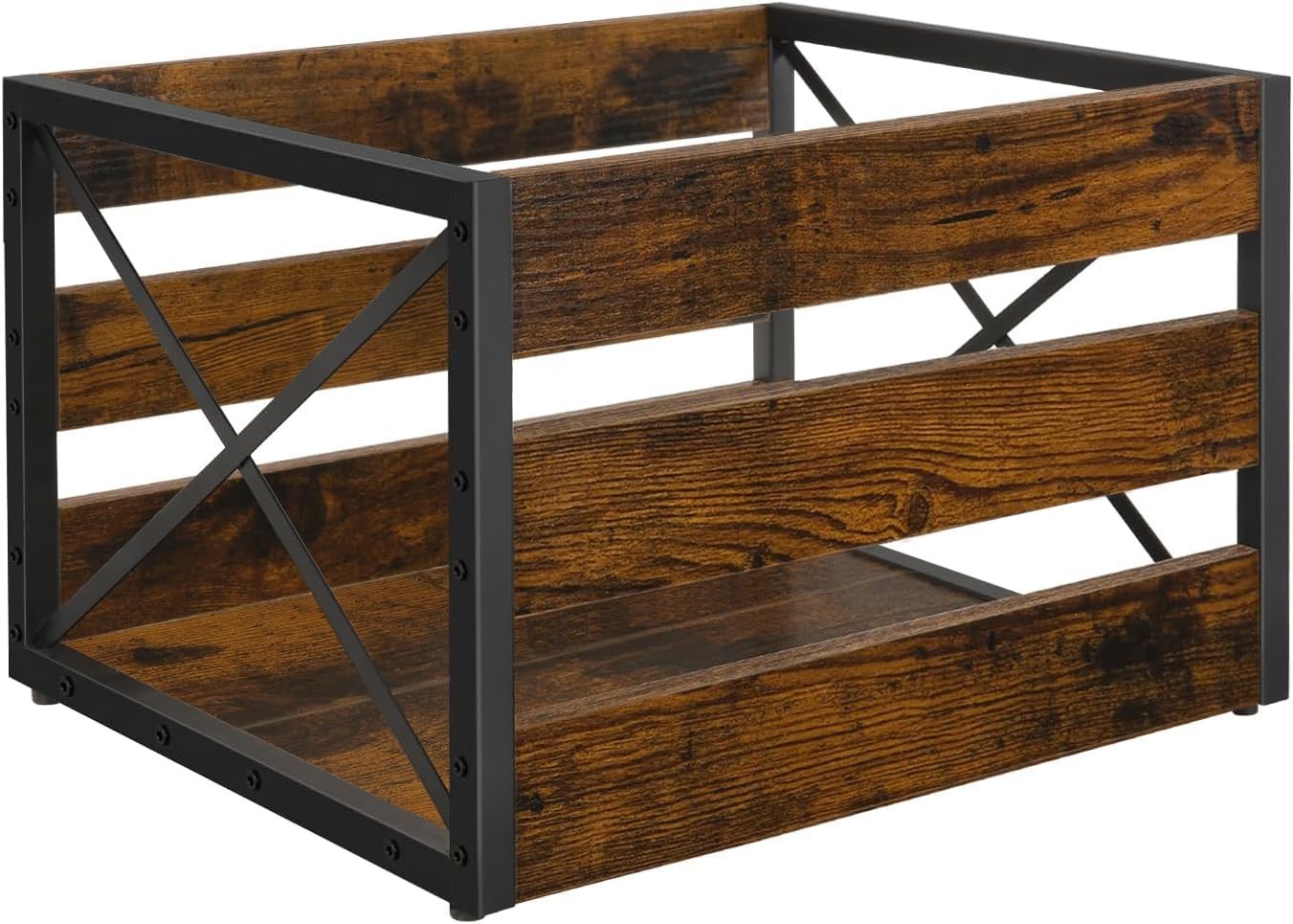 YINMIT vinyl record storage crate with metal frame and wooden accents, designed for large LP record collection organization.