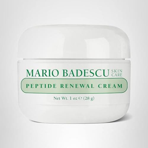 Mario Badescu Peptide Renewal Cream for combination, dry, and sensitive skin, featuring a white jar with product label.