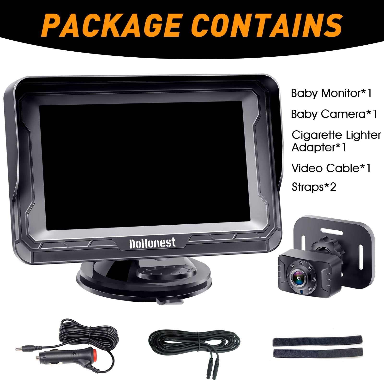 DoHonest Baby Car Camera HD 1080P rear-facing car baby monitor with night vision, showing the camera mounted inside a vehicle.