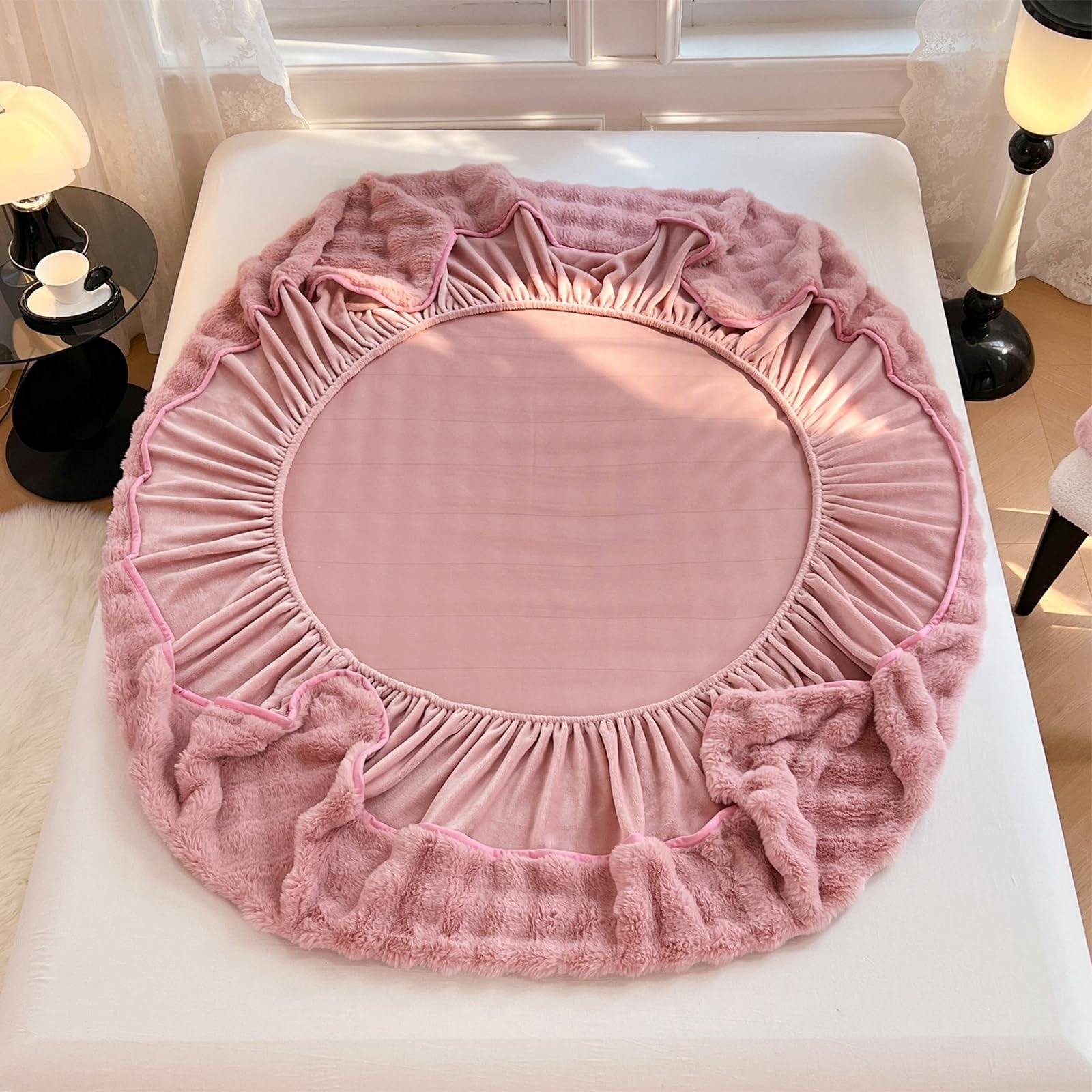 ZIQINPSQ plush shaggy queen fitted sheet with velvet faux fur, deep pockets, warm tie dye design, soft and cozy bedding