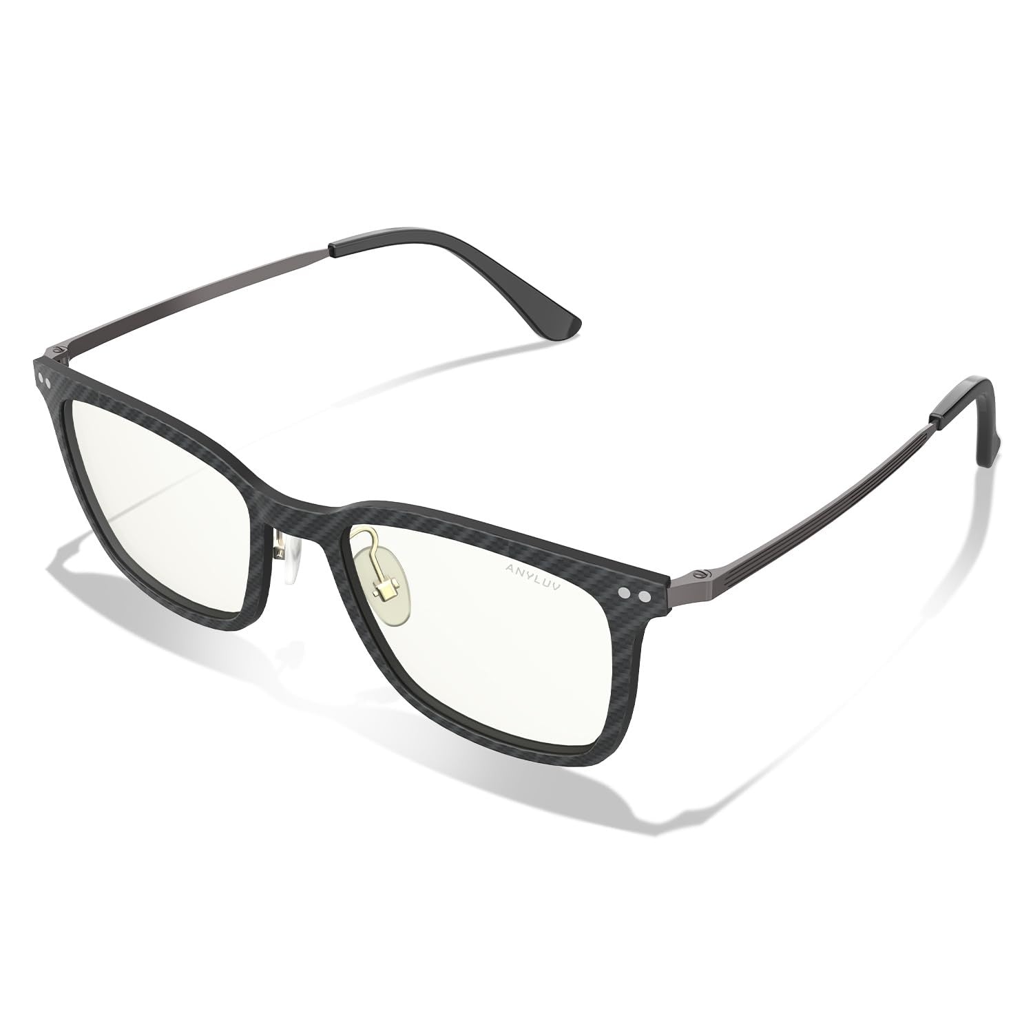 ANYLUV blue light glasses for men, stylish square carbon fiber eyewear with anti-eyestrain lenses, designed to protect eyes from blue light.