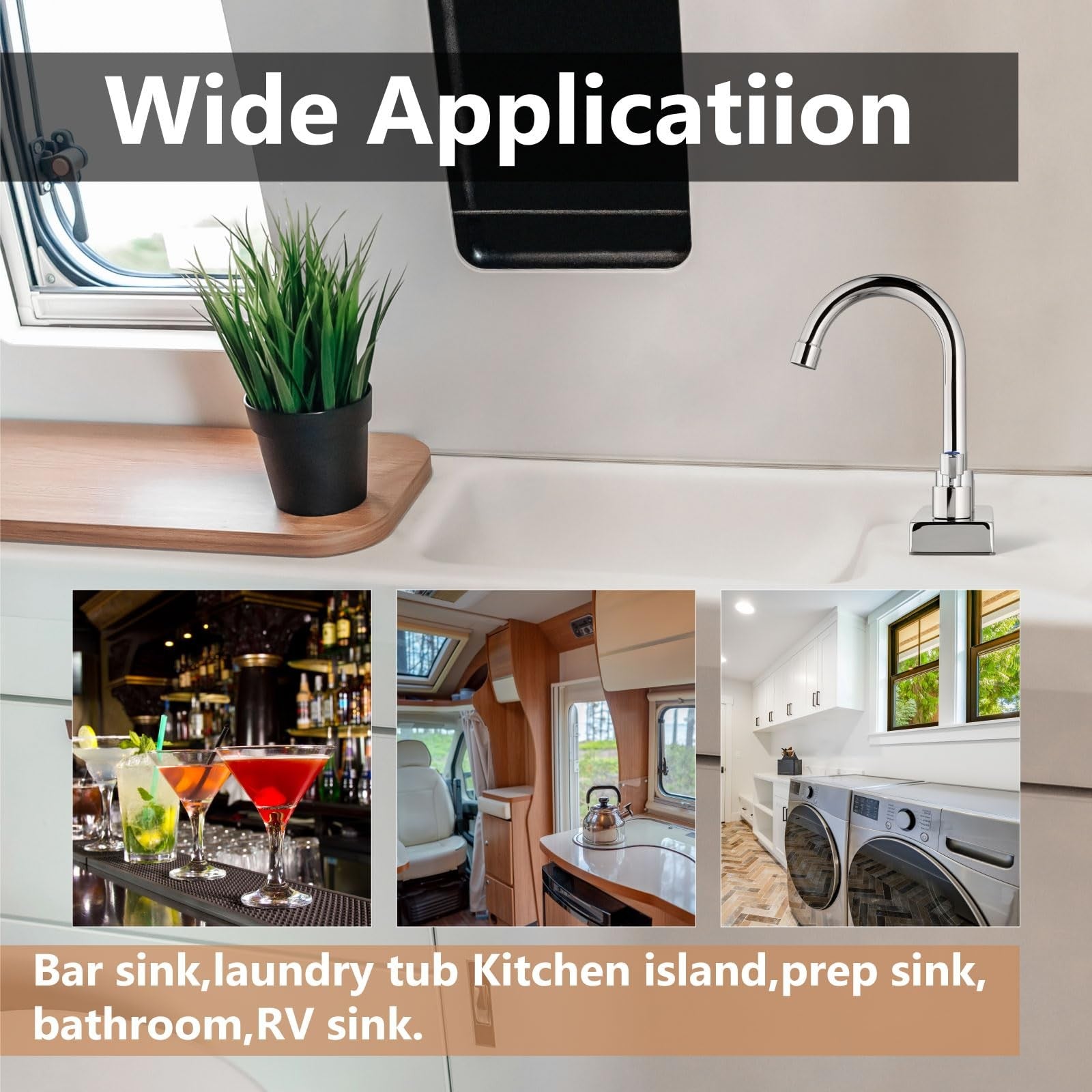 GBBNE 4-inch center bar sink faucet with two-hole deck mount, ideal for sink prep and bar area.