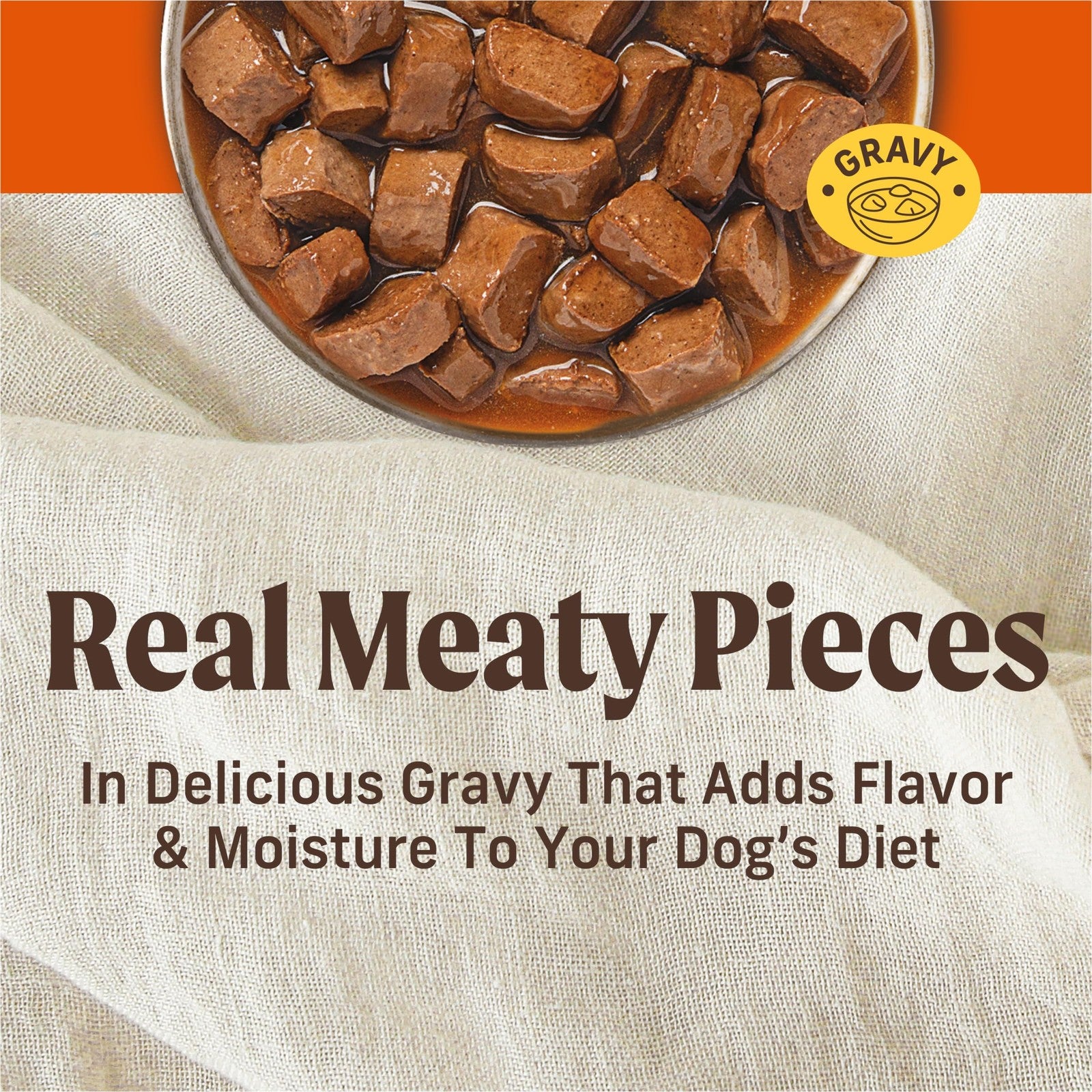 Canned dog food by Merrick featuring chunky grains and real meat, suitable for large dogs, with wholesome, grain-free ingredients.