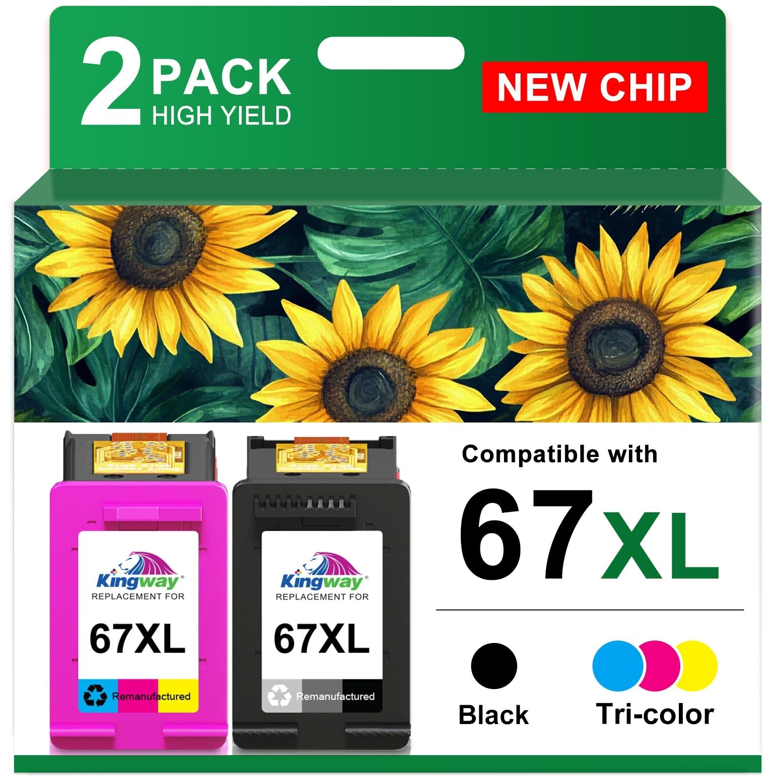 KINGWAY 67XL ink cartridge combo pack with black and color ink for HP 67 and 67XL printers, shown in the image.