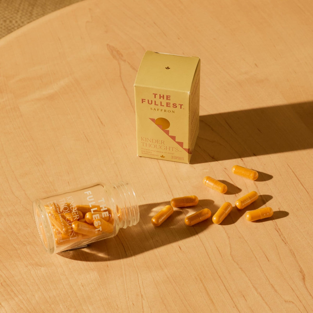 The Fullest Saffron Capsules in a bottle, gluten-free and vegan, designed to boost mood, energy, and focus.
