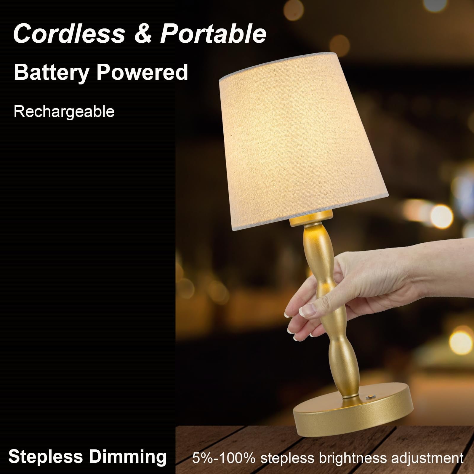 CASTLELIFE portable cordless table lamp with touch control, rechargeable battery, and modern design for desk or bedside lighting.