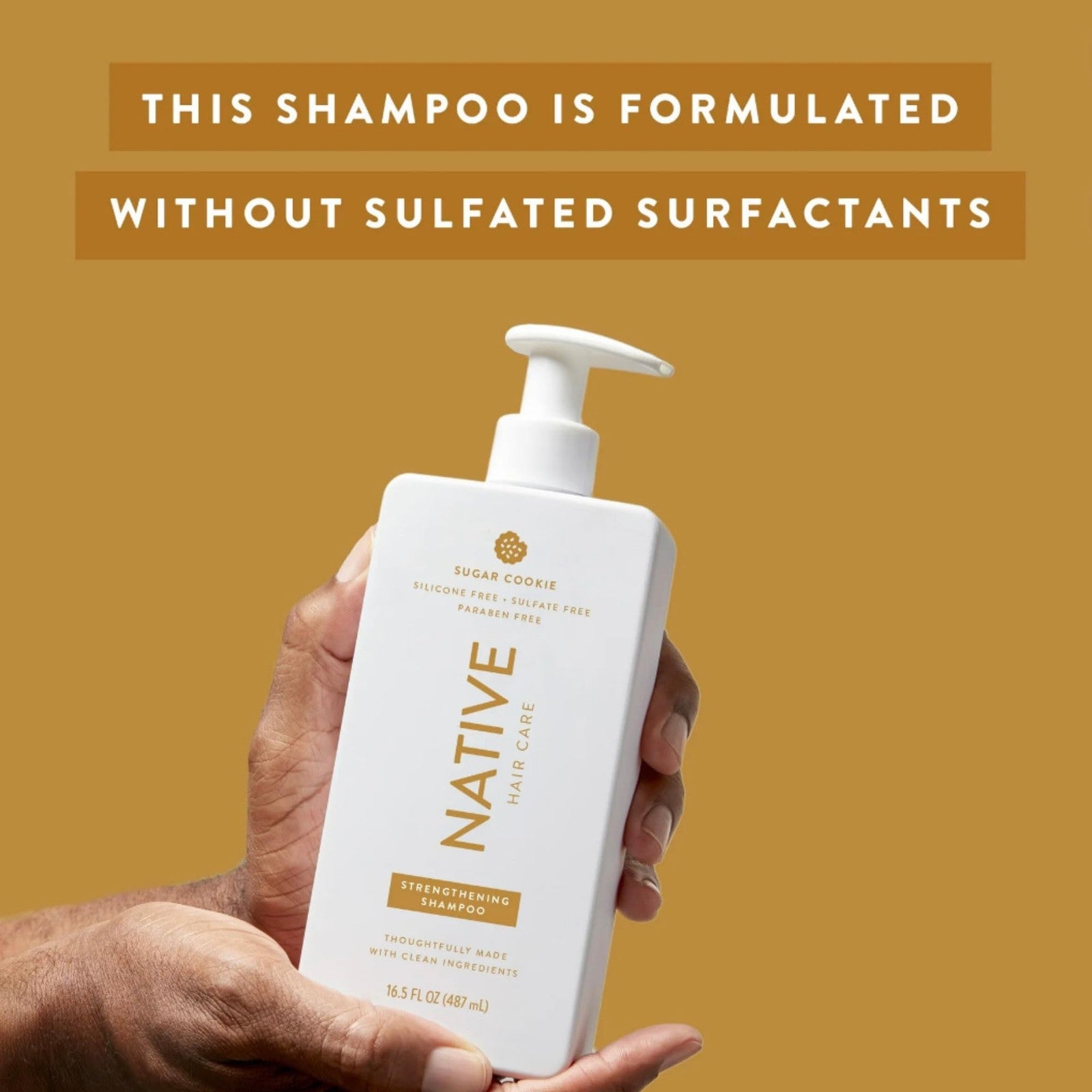 Native Limited Edition Sugar Cookie Shampoo and Conditioner bottles with white caps and festive packaging.