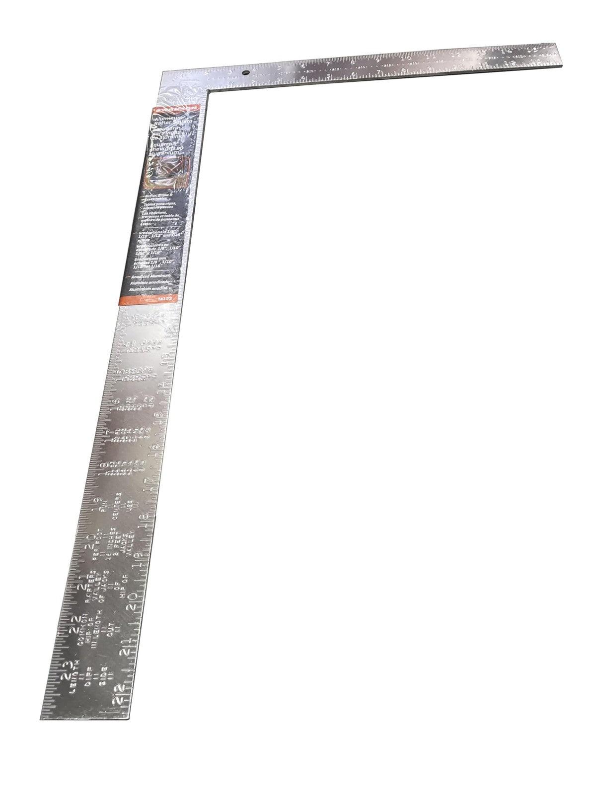 Swanson aluminum carpenter square 16x24 inches with clear measurement markings on a metallic L-shaped tool for woodworking.