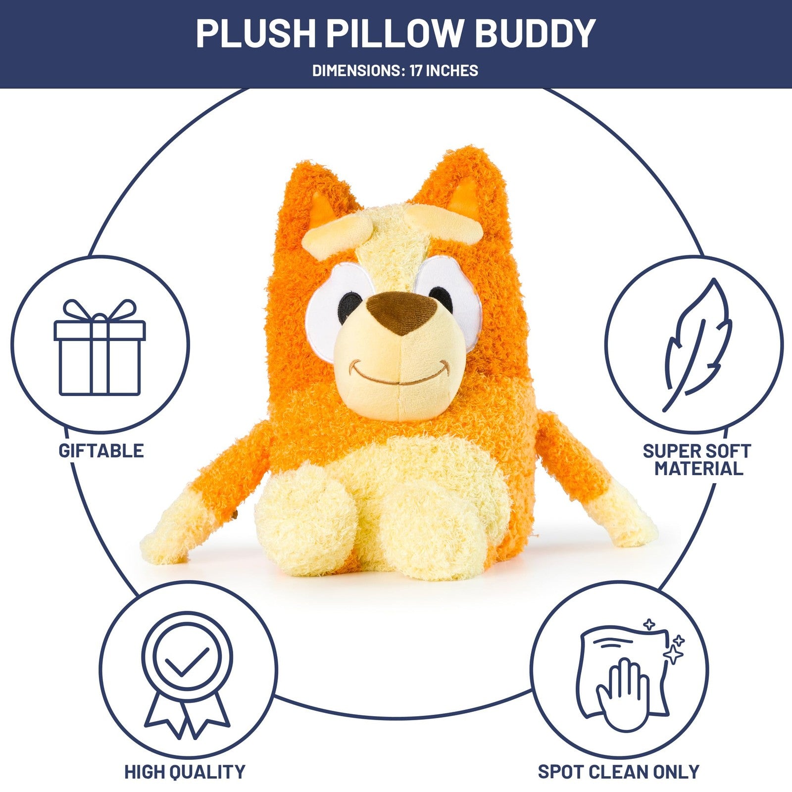 Jay Franco Bluey plush pillow buddy, soft 17-inch stuffed plush toy featuring Bluey character, cozy and cuddly for kids.