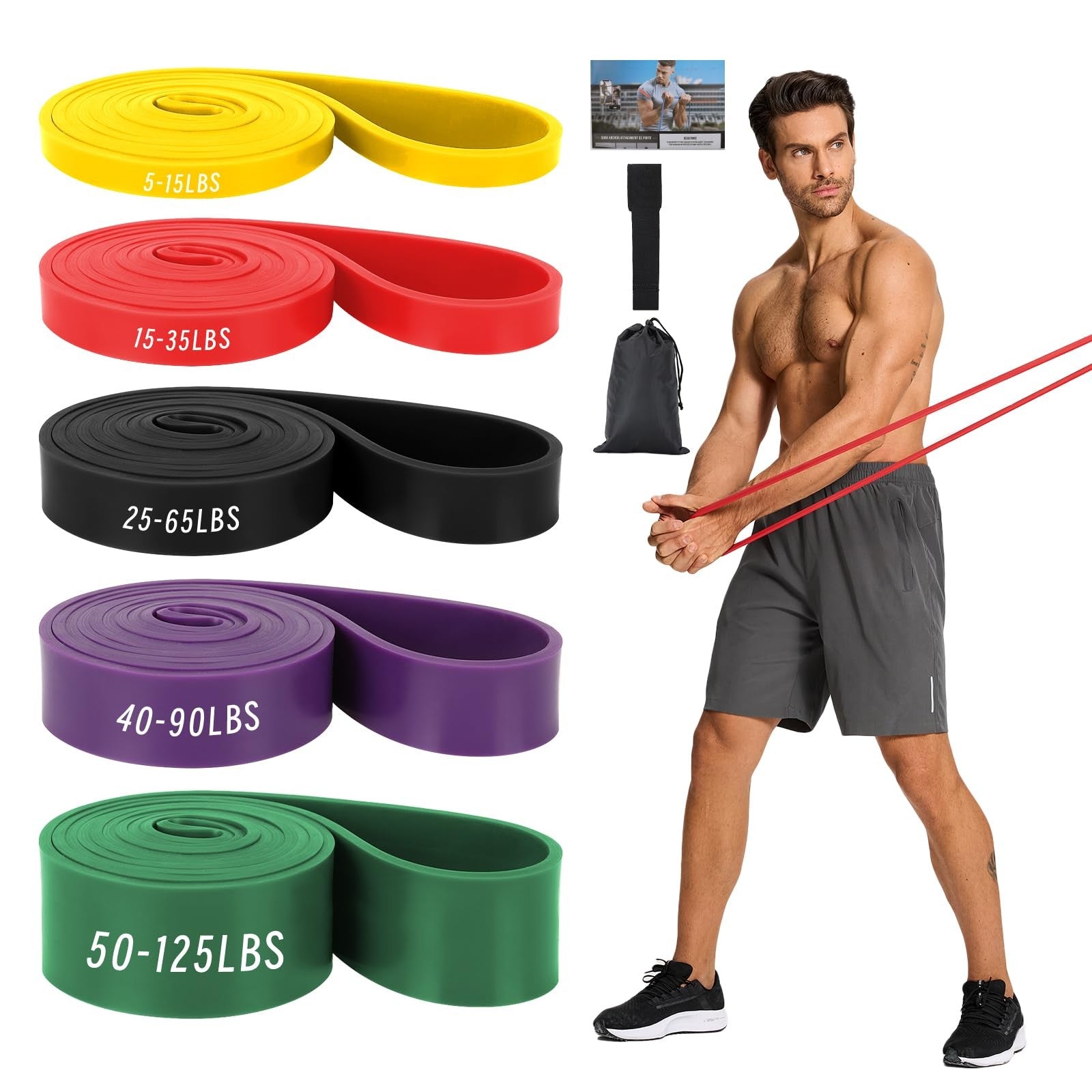 HZFAMZ non-latex resistance bands for pull-up assistance and exercise, shown coiled on a white background.