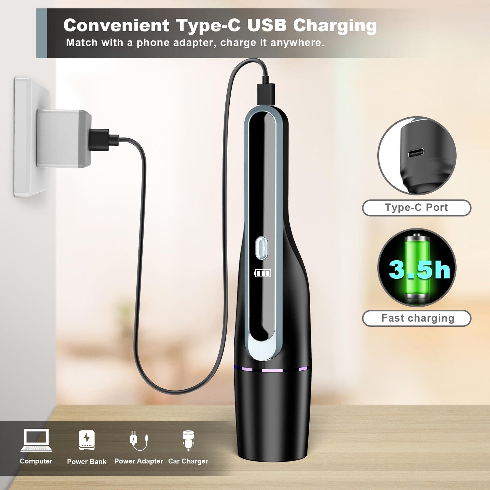 DRECELL handheld car vacuum cleaner with brushless motor and 14000Pa suction power, compact and portable for quick cleaning.