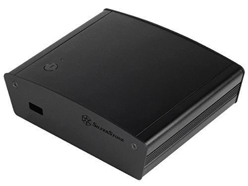 SilverStone Silverstone Tek premium aluminum NUC chassis with heat pipe and pre-installed Wi-Fi module, showcasing sleek, compact design.