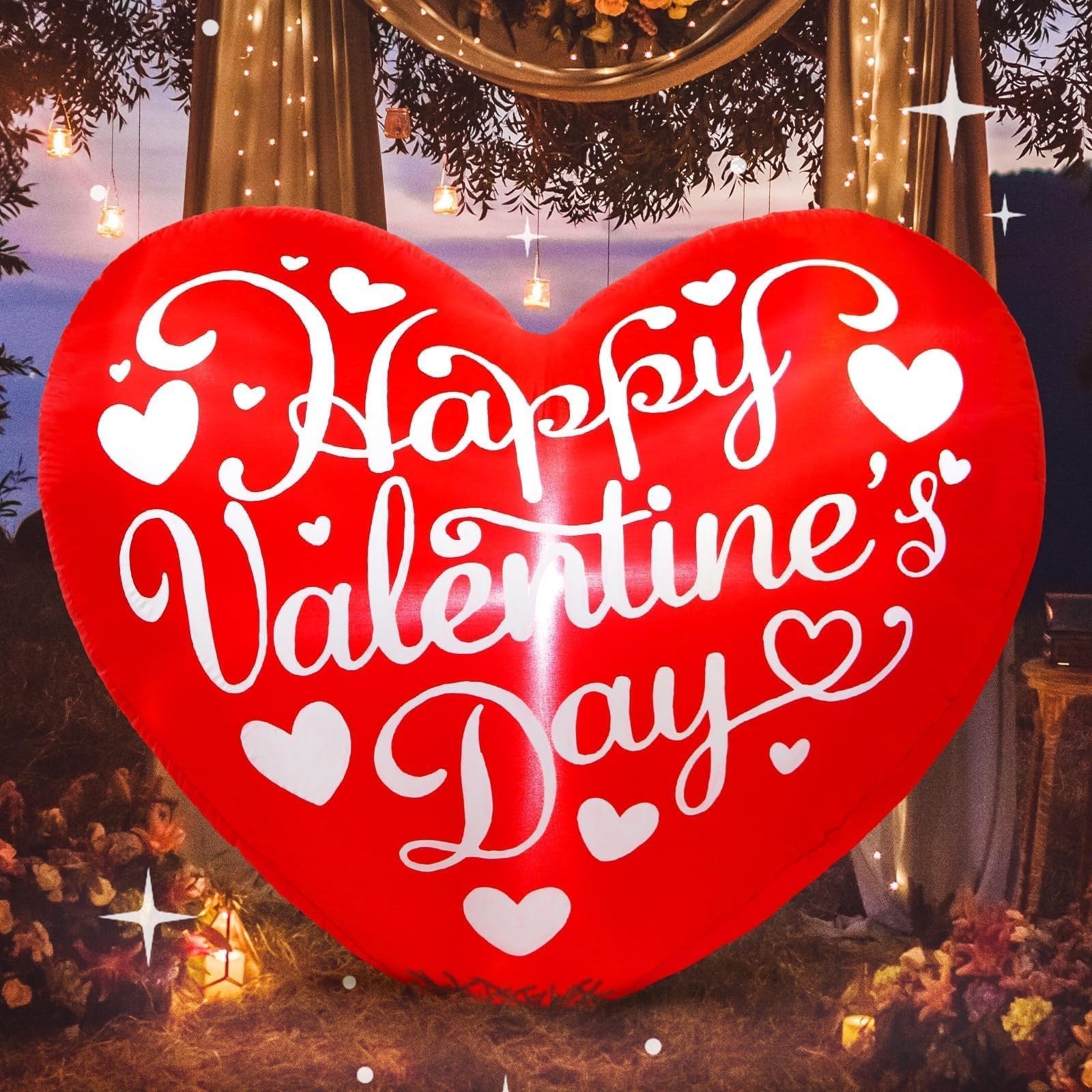 Kofero Valentines inflatable outdoor decoration shaped like a red love heart, 5 feet long, with a sweet and festive design.