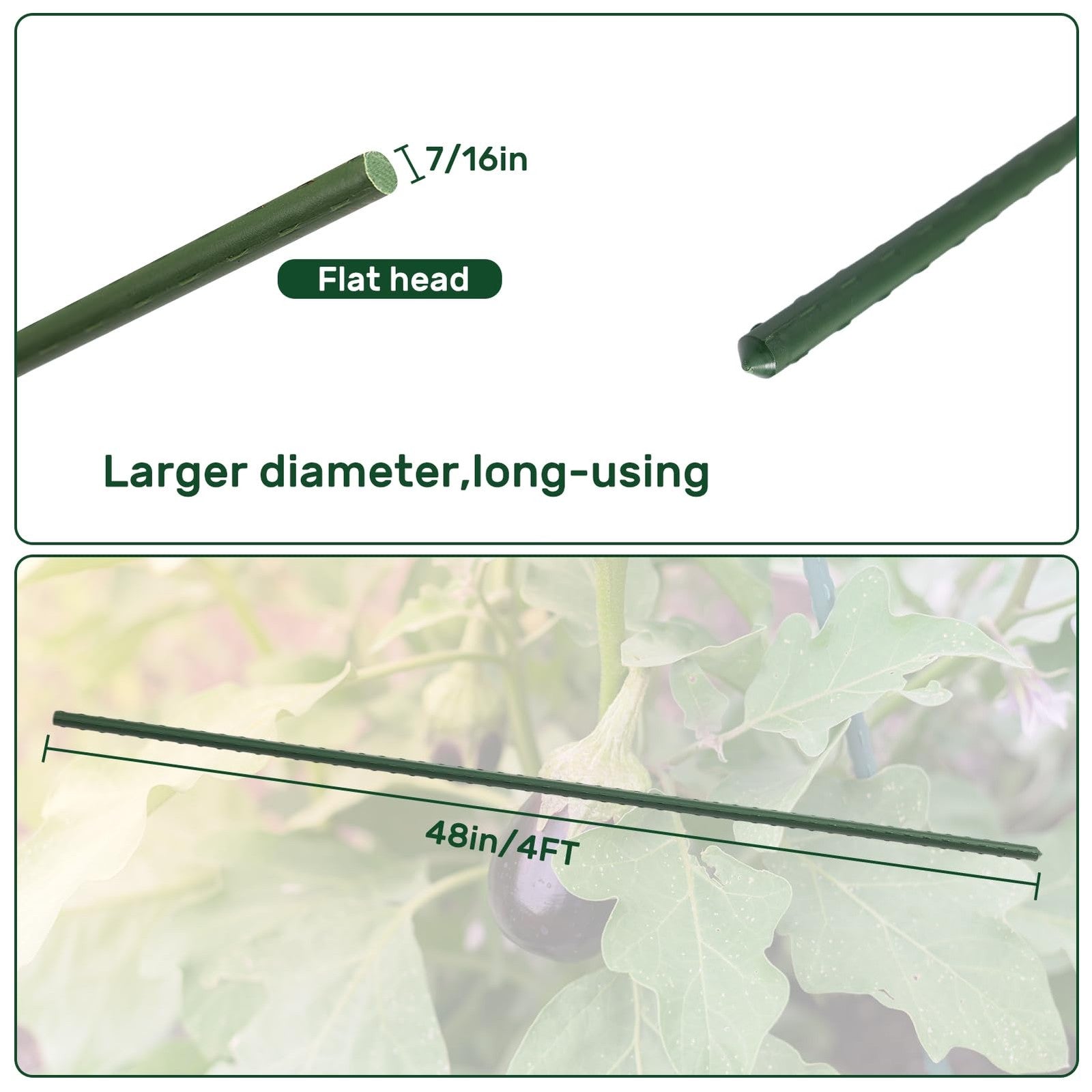 AGTEK 48-inch plastic-coated steel garden stakes, set of 50 plant sticks for supporting garden plants and vegetables.