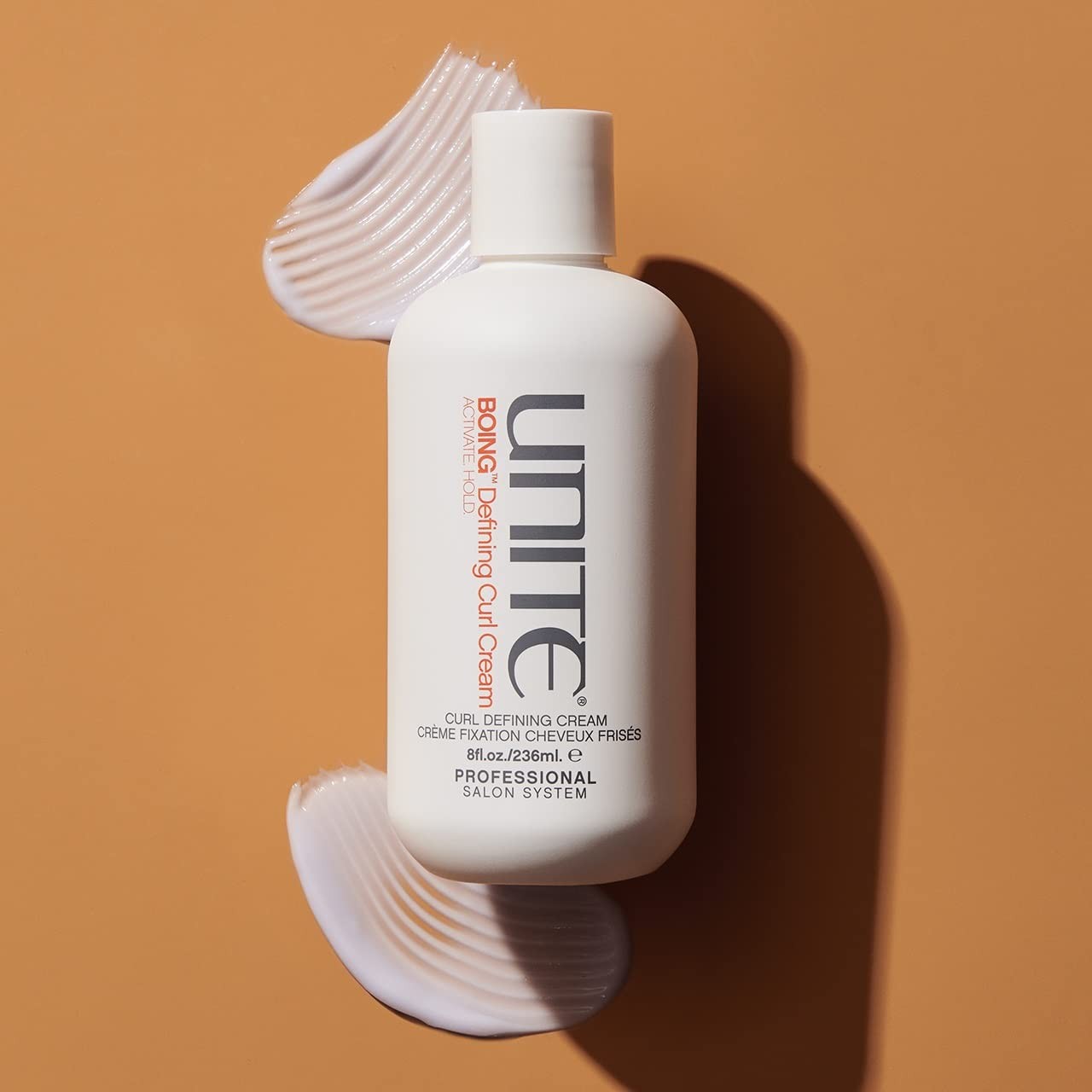 UNITE Hair BOING Curl Cream jar with a white lid, showcasing the moisturizing, frizz-free curl control formula for curly hair.