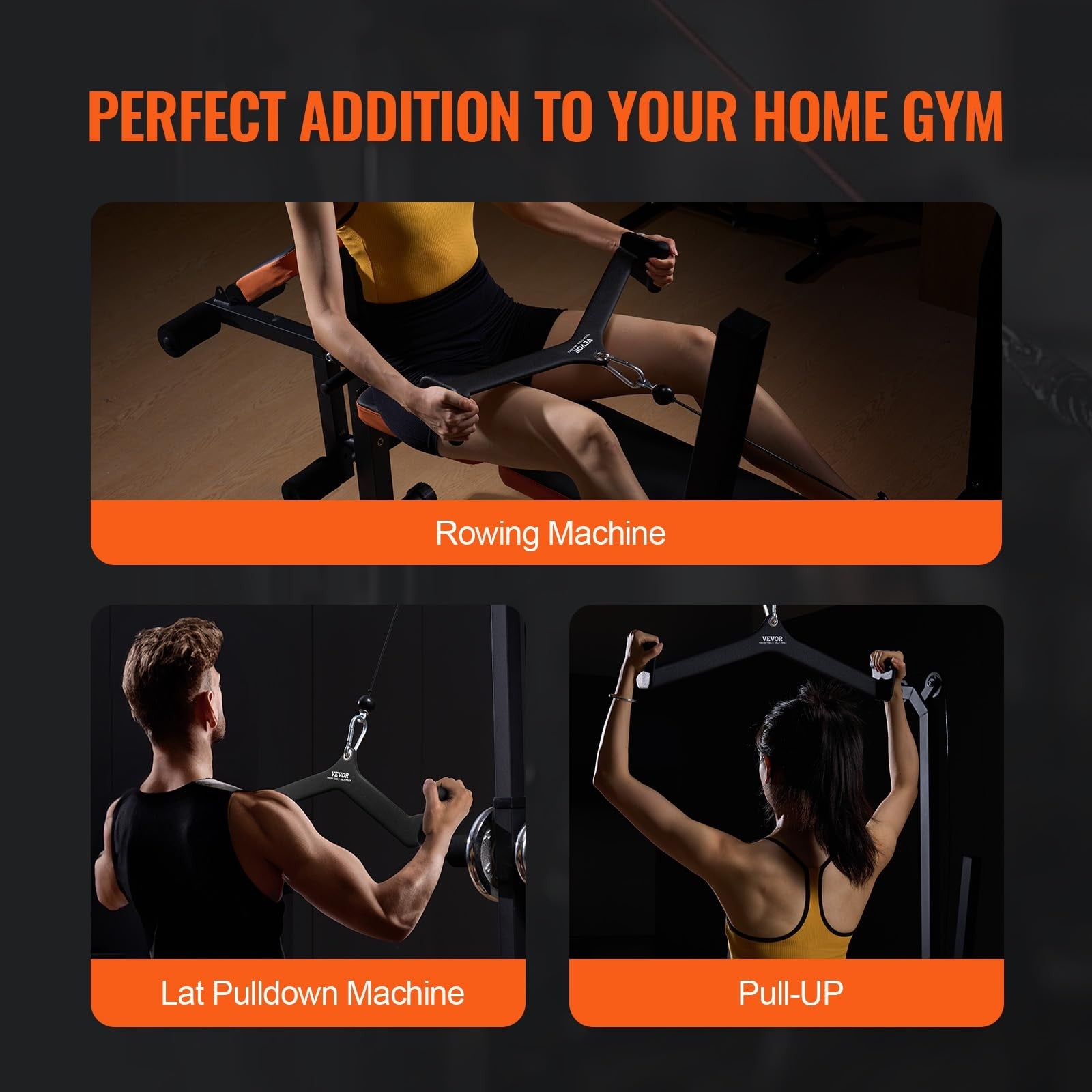 VEVOR LAT pulldown attachment with V-bar for cable machines, used for rowing and tricep exercises in fitness workouts