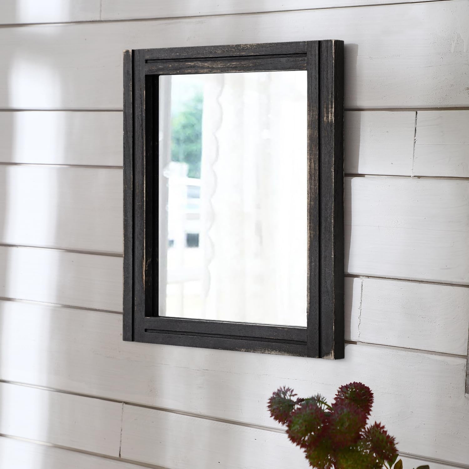 Small rectangular wall-mounted mirror with a wooden frame by AAZZKANG, featuring a retro design for stylish home decor.