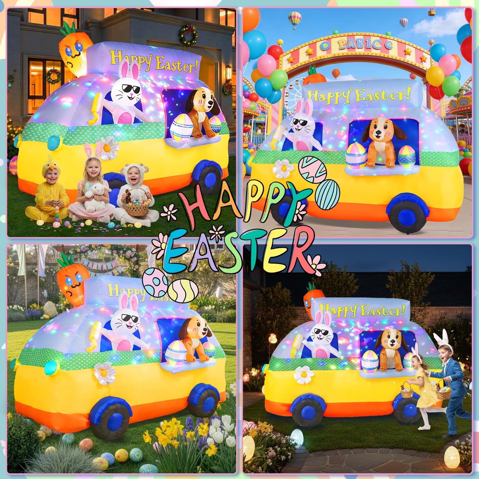 Giftfind 7.3Ft Easter inflatable decorations featuring a bunny and dog for outdoor festive decor.