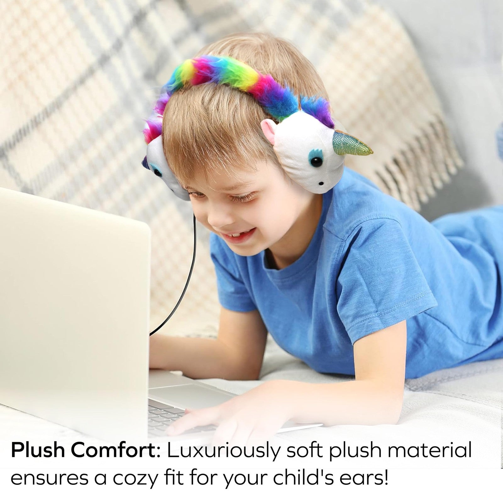 Coby Zooland wired plush kids’ over-ear headphones with 3.5mm audio jack, featuring colorful, plush ear cushions for comfortable wear