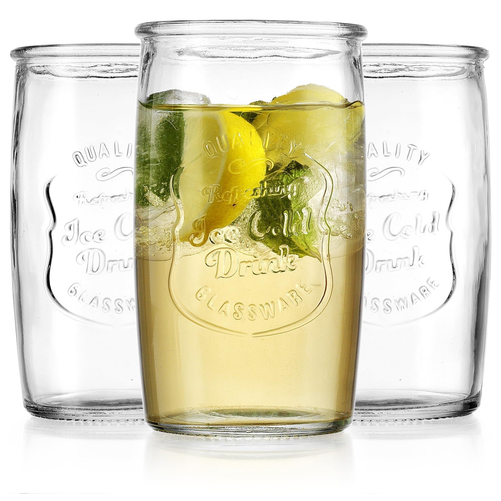 Set of 8 Glaver's 20 oz highball glasses, stemless tall drinking glasses with clear glass design for beverages