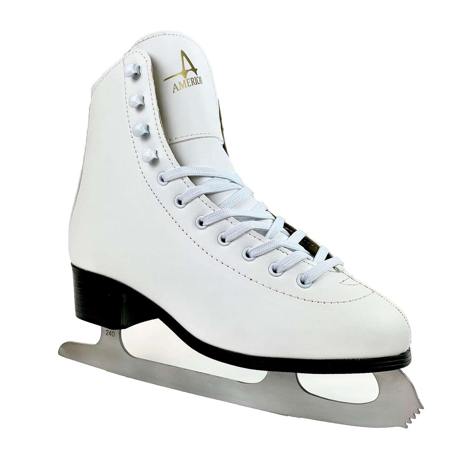 American Athletic tricot lined ice skates for women, recreational figure skates with sturdy boots and blades for skating on ice.