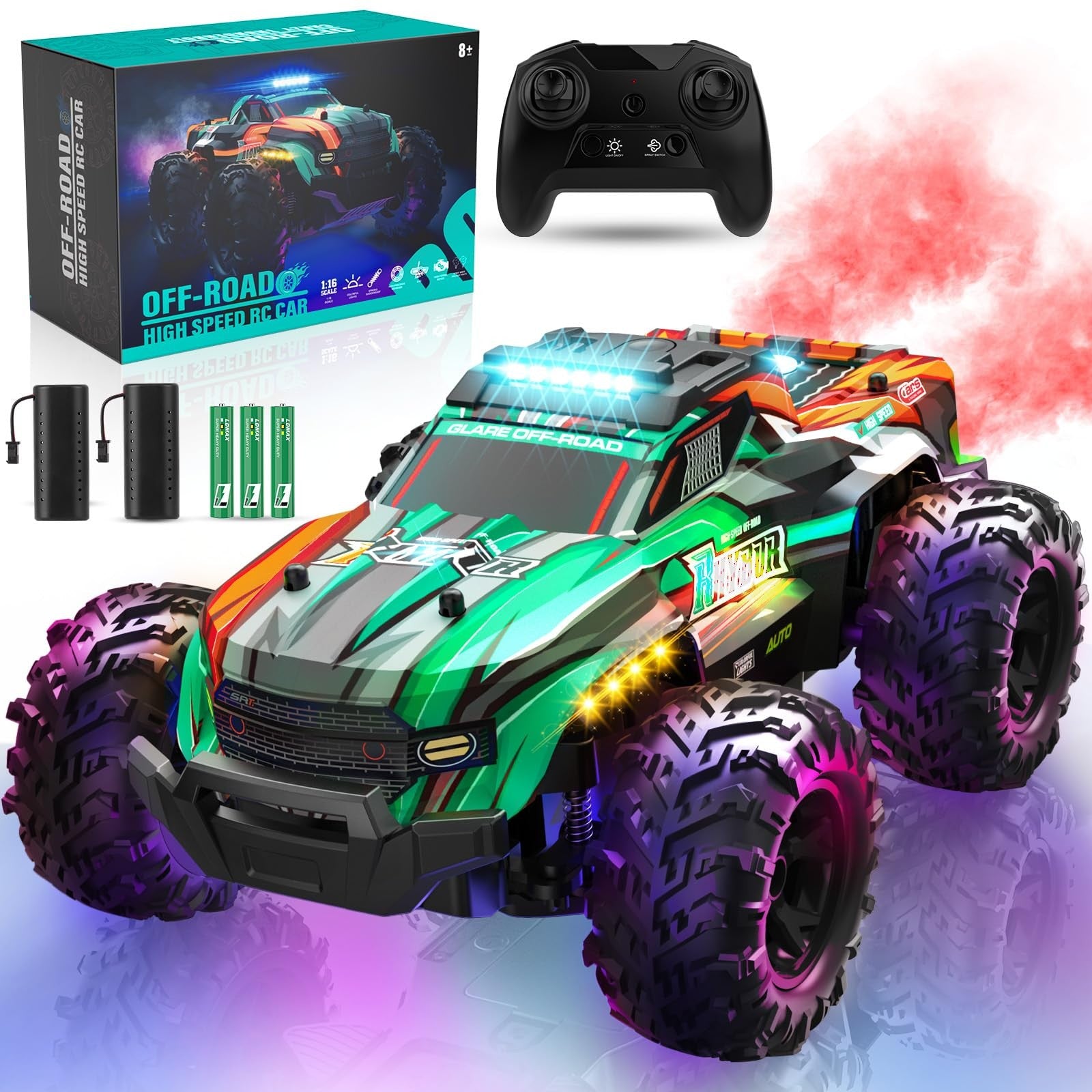BLUEJAY 1:16 scale high-speed all-terrain remote control car, blue RC truck designed for boys, action-ready in vibrant blue color.