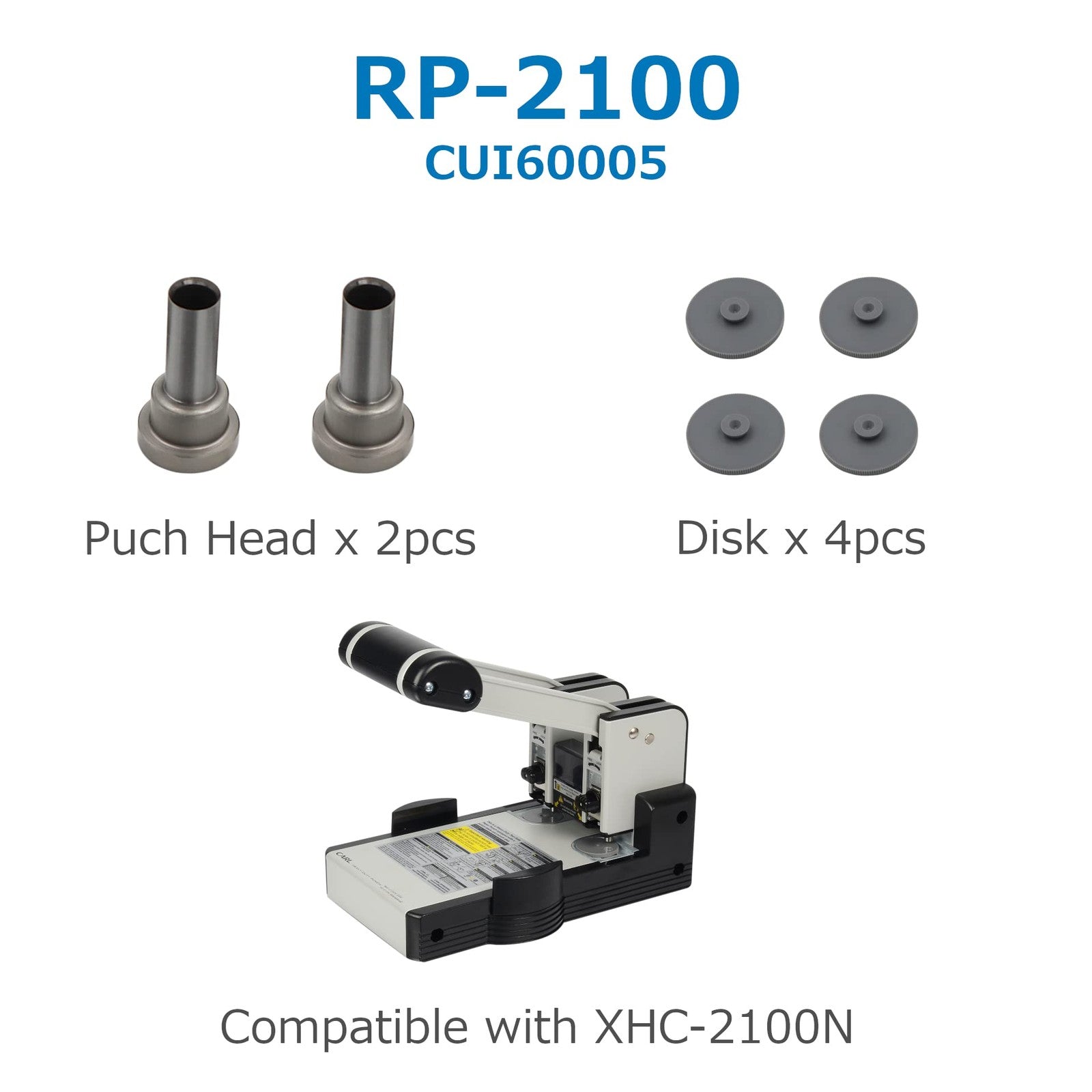 CARL Replacement Punch Head Kit for XHC-2100, gray 9/32-inch, showing metal punch heads for woodworking tools