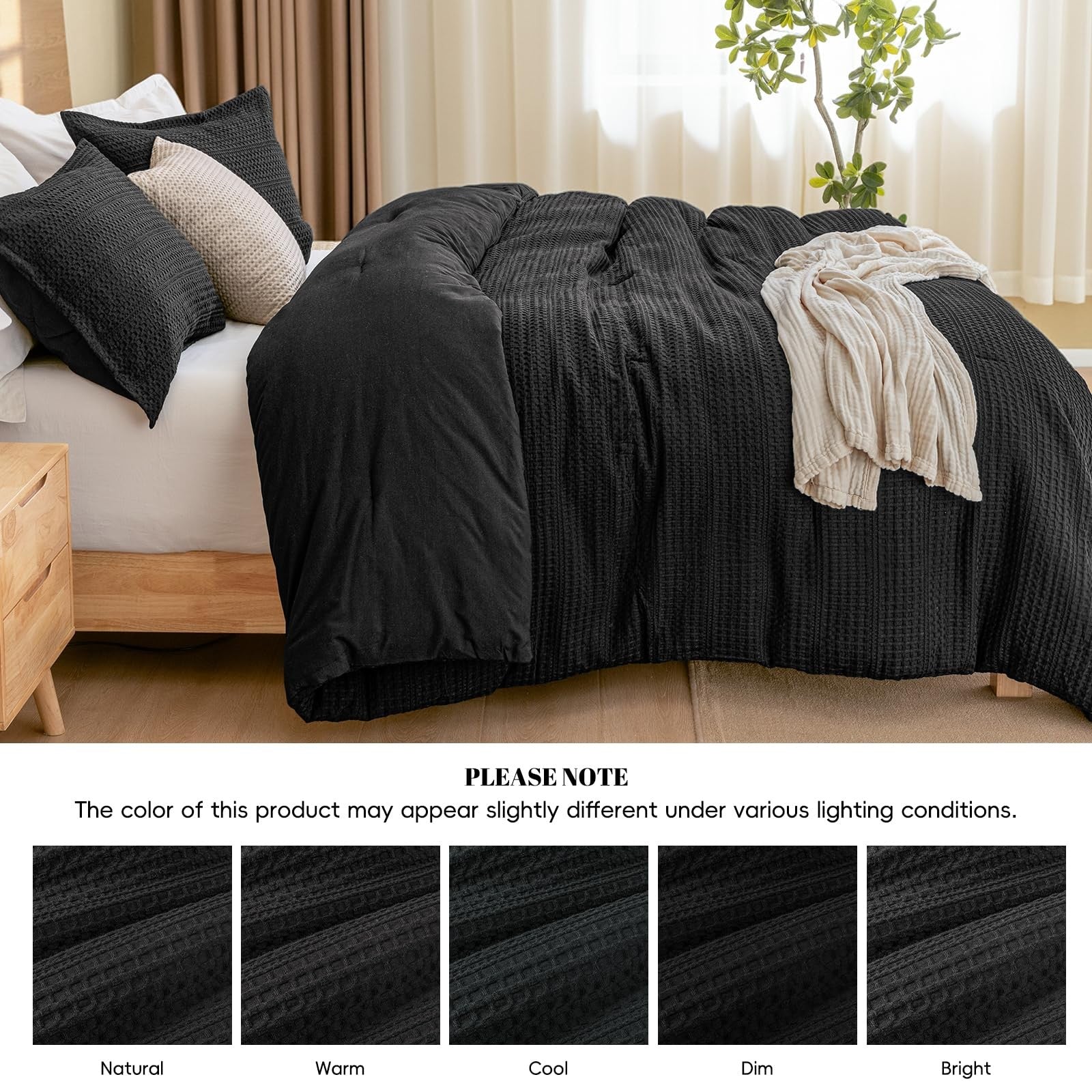 PHF soft waffle comforter set in twin size showing breathable waffle weave fabric and plush texture.
