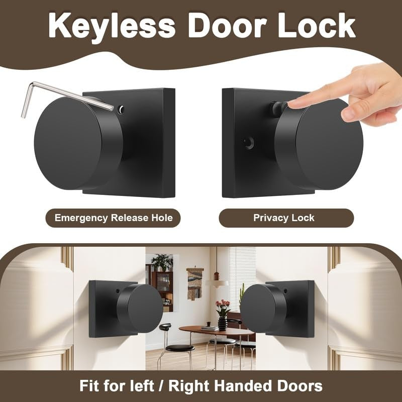 Probrico black interior privacy door knob and handle for bedroom and bathroom doors, featuring a sleek, modern design.
