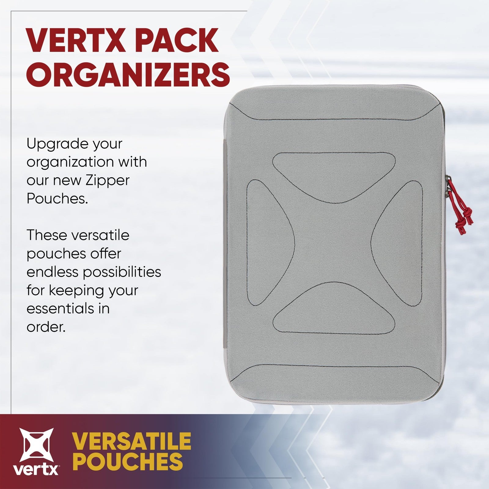 Vertx Pack Zip Pouch Organizer Insert for backpack, featuring multiple compartments for travel and organization.