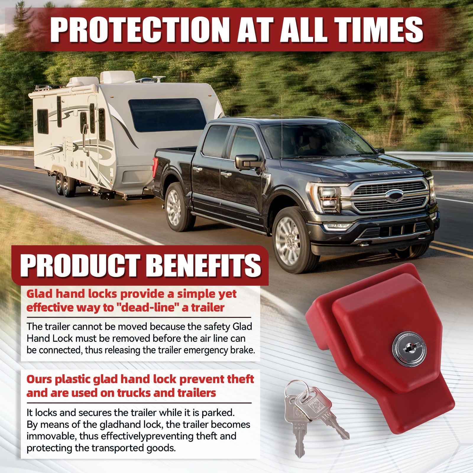 NAKAKEKO plastic glad hand lock keyed alike pair for tractor trailer, showcasing secure locking mechanism and durable construction.