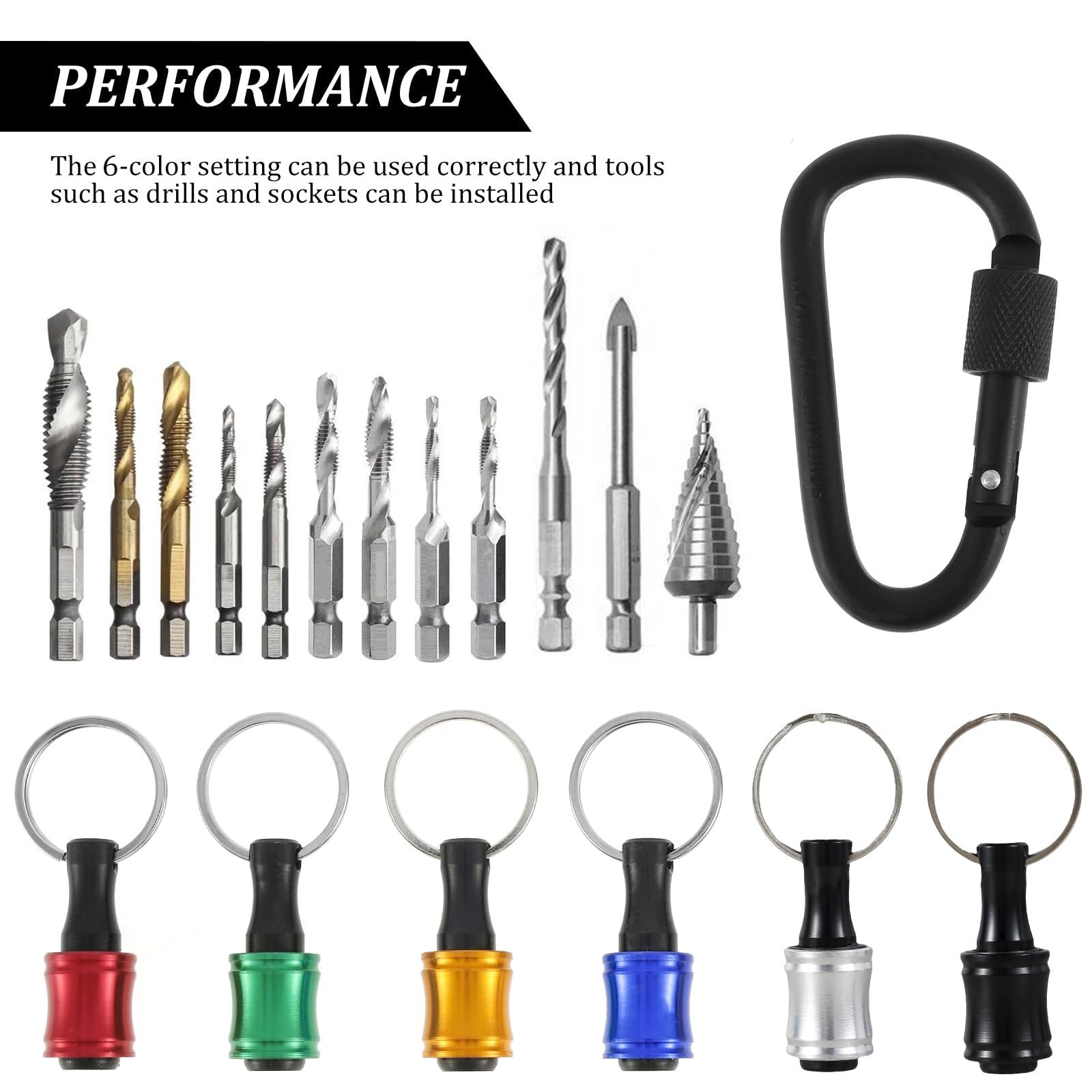 TKSDWBLTY 36-piece 1/4-inch hex shank drill bit holder with quick change socket for portable drill use, shown with bits inserted.