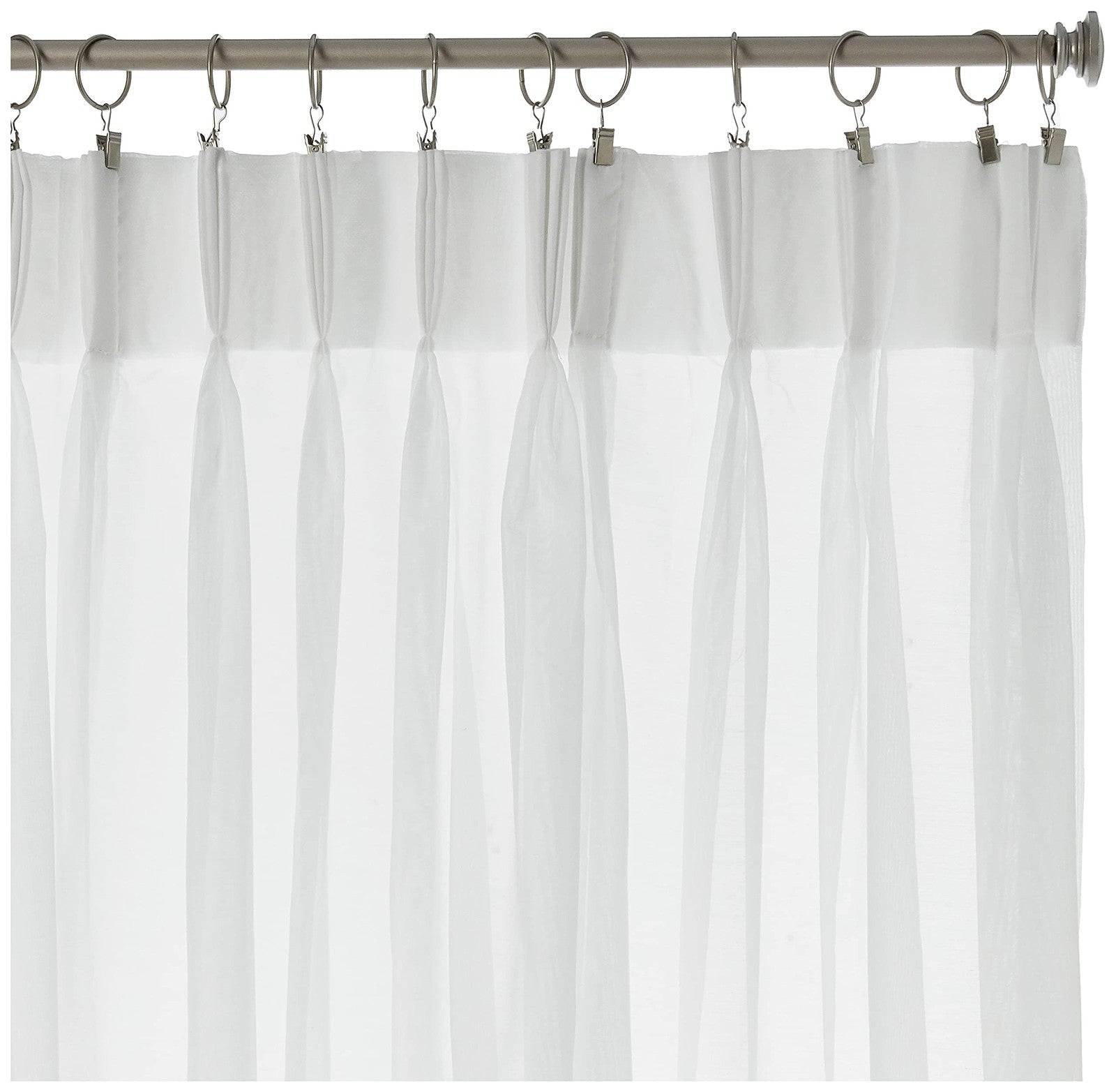 White Stylemaster Splendor Pinch Pleated Patio Panel, 96x84 inches, hanging on a curtain rod with pleated design