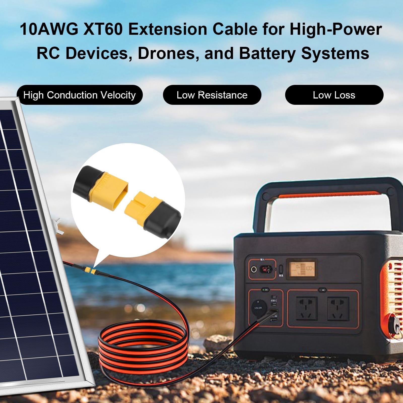 XRDS-RF 15FT XT60 Extension Cable with 10AWG tinned copper wire, XT60 male to female connector for RC and drone use