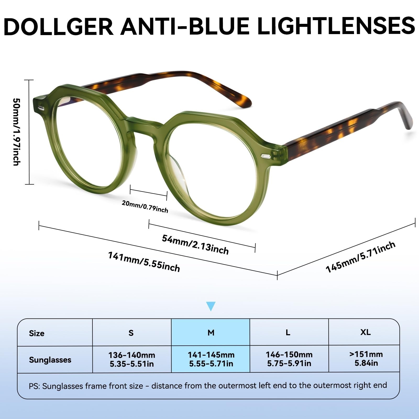 Dollger blue light blocking glasses for women and men with thick round frames, designed to reduce eyestrain and glare.