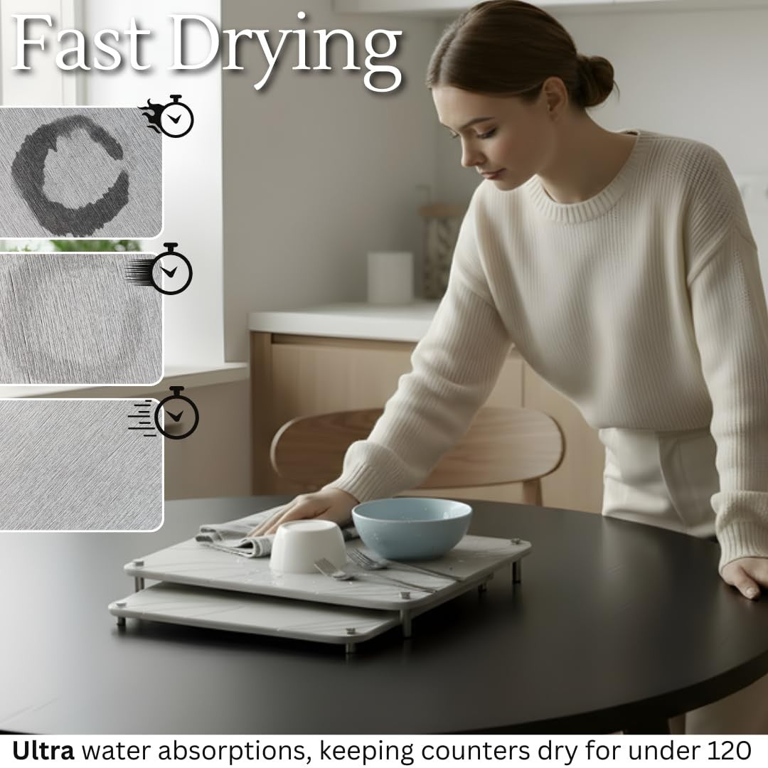 Two Crafty Witty nesting stone drying mats for kitchen counters, quick-drying diatomaceous stone surface, ideal for dish drying.