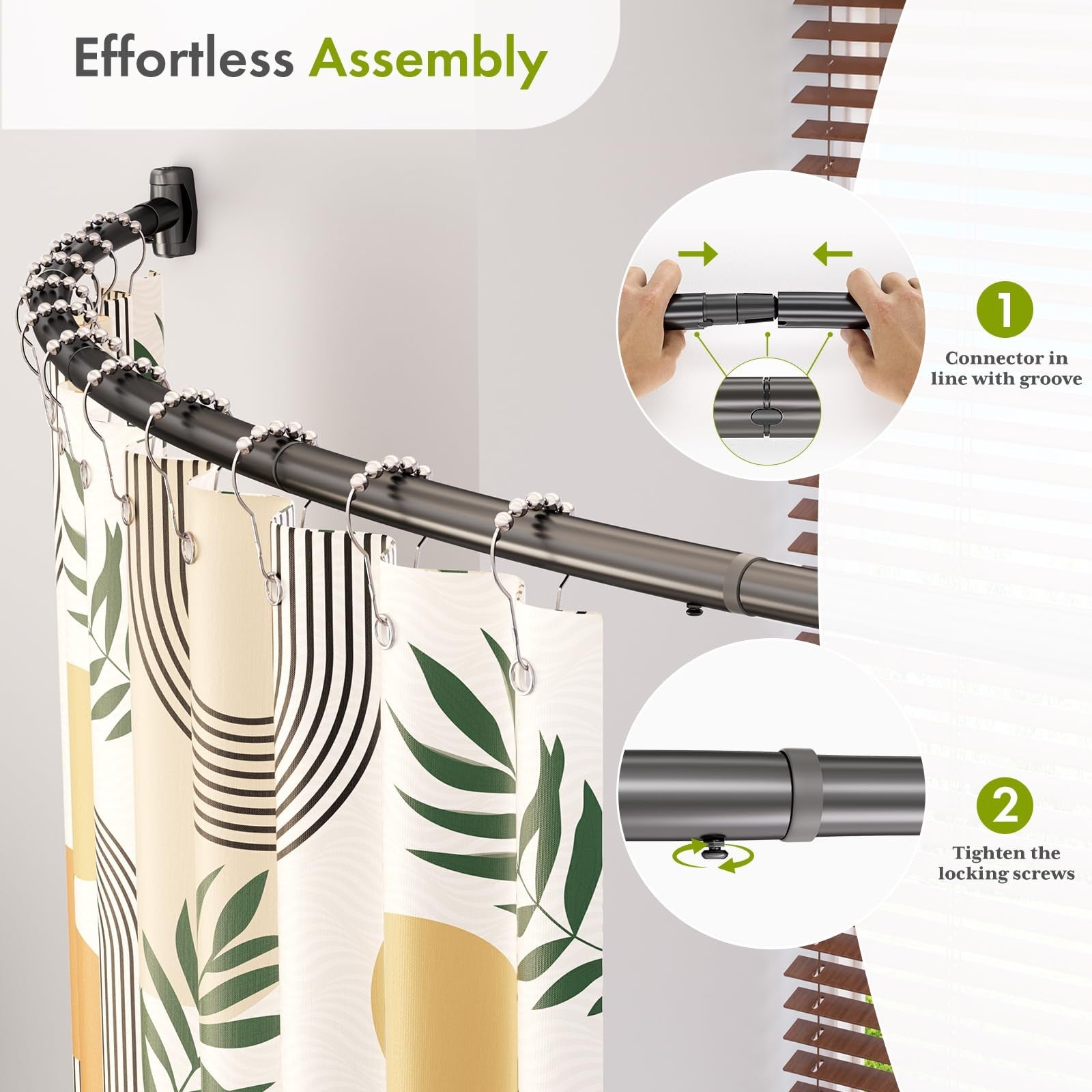 AzerBath heavy-duty arched curved shower curtain rod extending 20 to 84 inches, mounted in a bathroom setting.