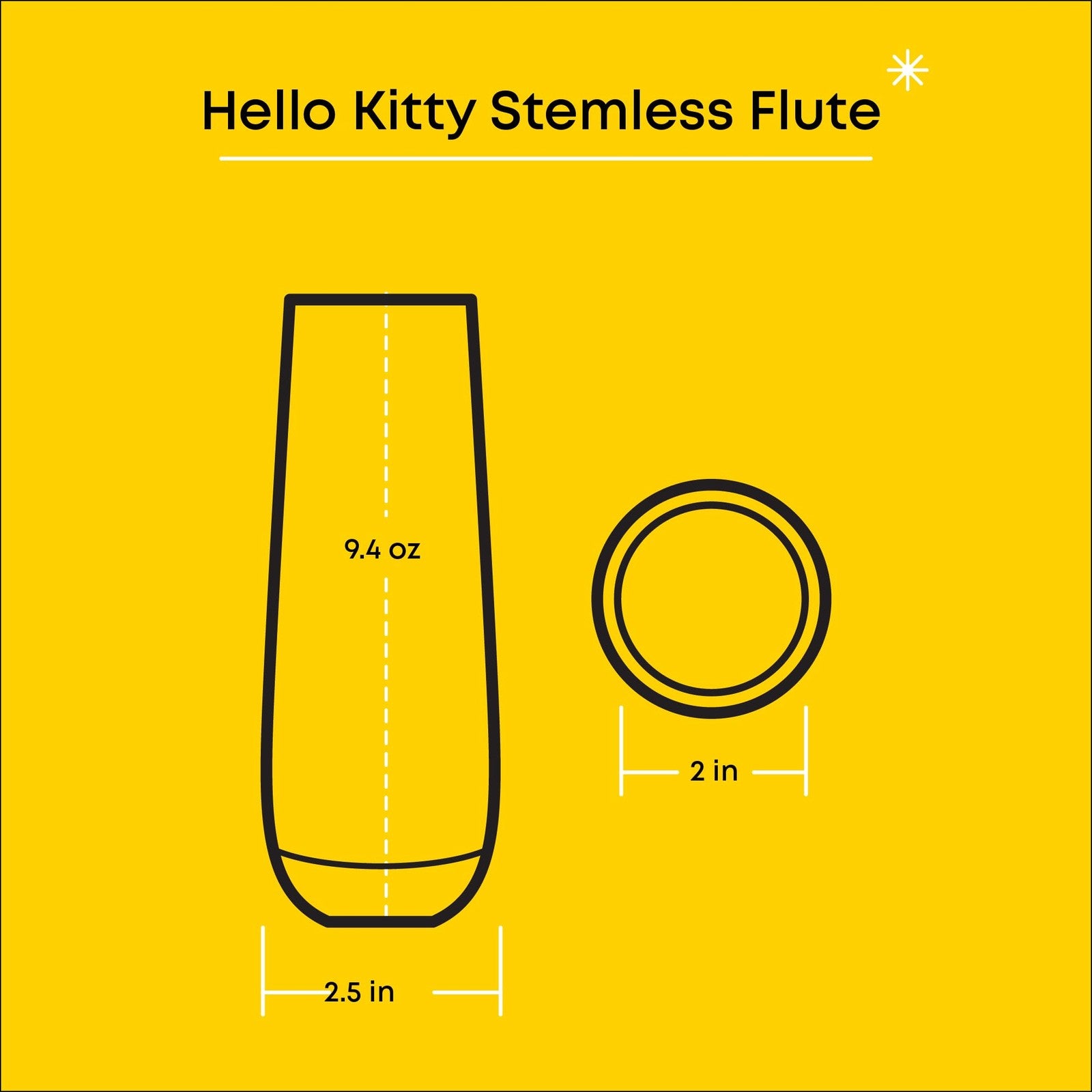 Set of four JoyJolt Hello Kitty Stay Gold stemless flutes, 9.4oz drinking glasses with gold accents, clear glass with Hello Kitty design