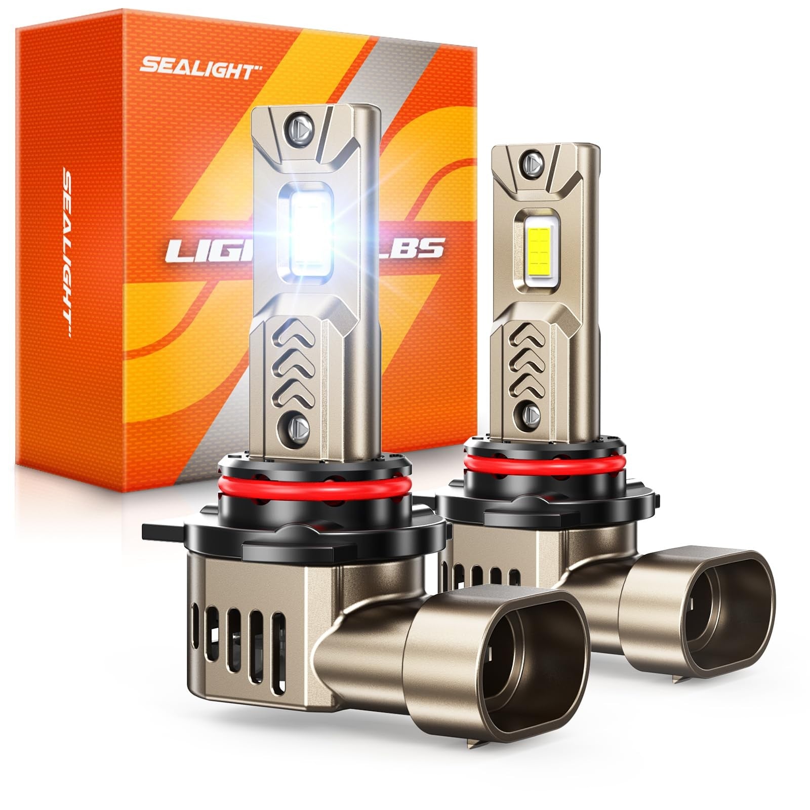 SEALIGHT 9012 HIR2 LED bulbs with 45,000 lumens, compact size, designed for driving lights and enhanced visibility.