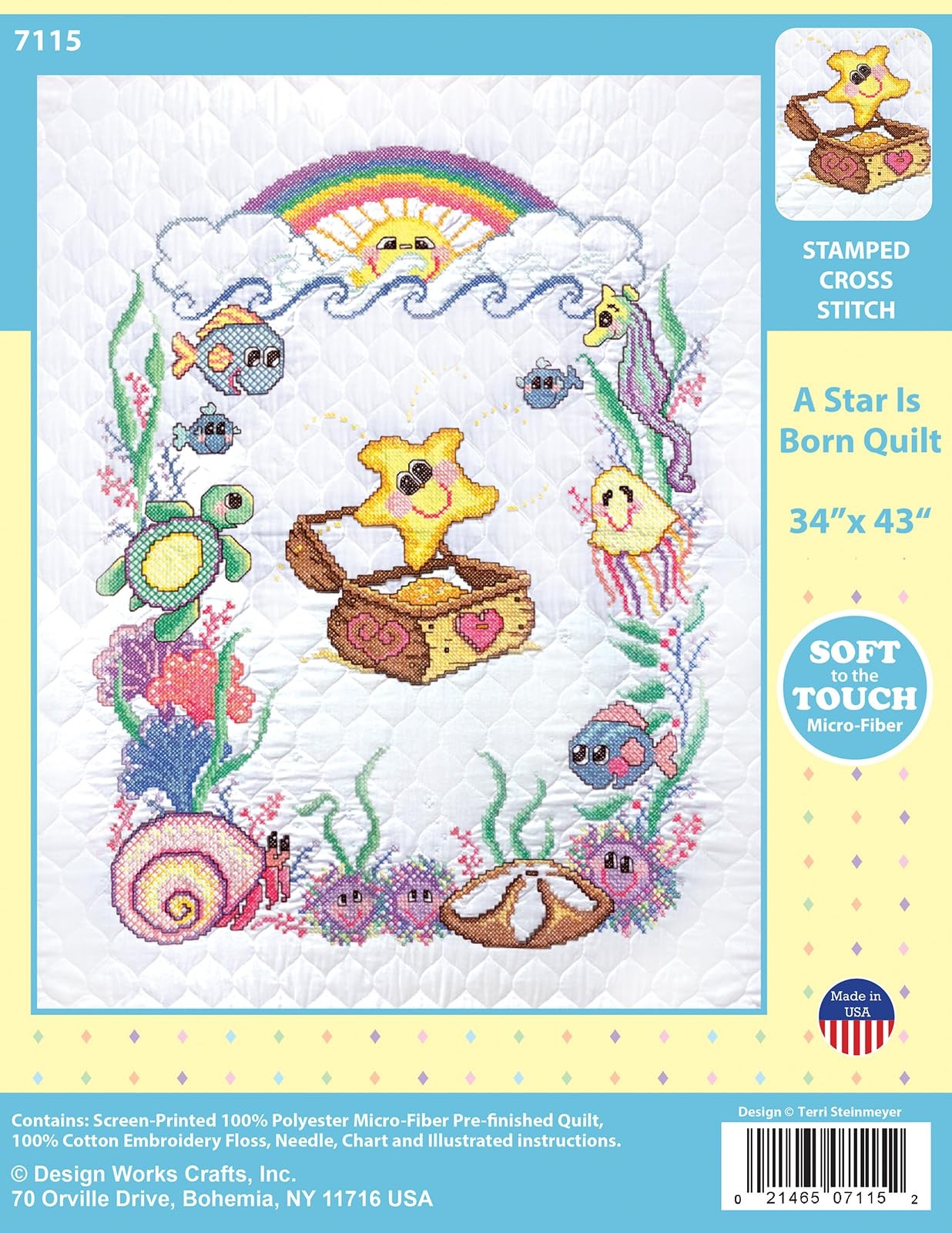 Design Works Crafts "A Star is Born" cross stitch baby quilt kit featuring stamped fabric with star and baby-themed design.