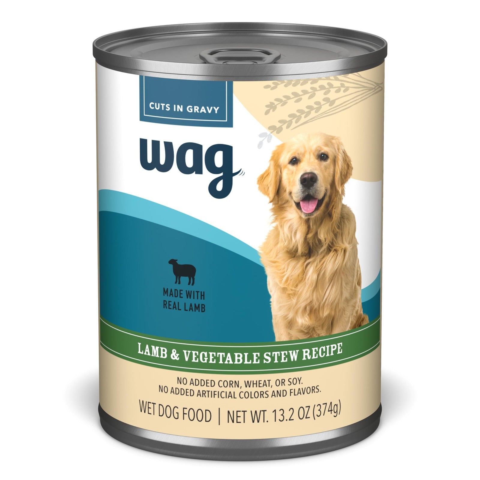 WAG Wag Wet Dog Food Stew Lamb with Vegetables in gravy, 13.2oz can, pack of 12, featuring a can with lamb and vegetable cuts.