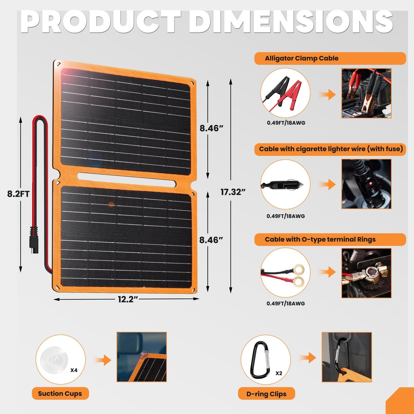 FieryRed 20W 12V solar panel car battery charger and maintainer, foldable trickle charger for vehicle batteries.