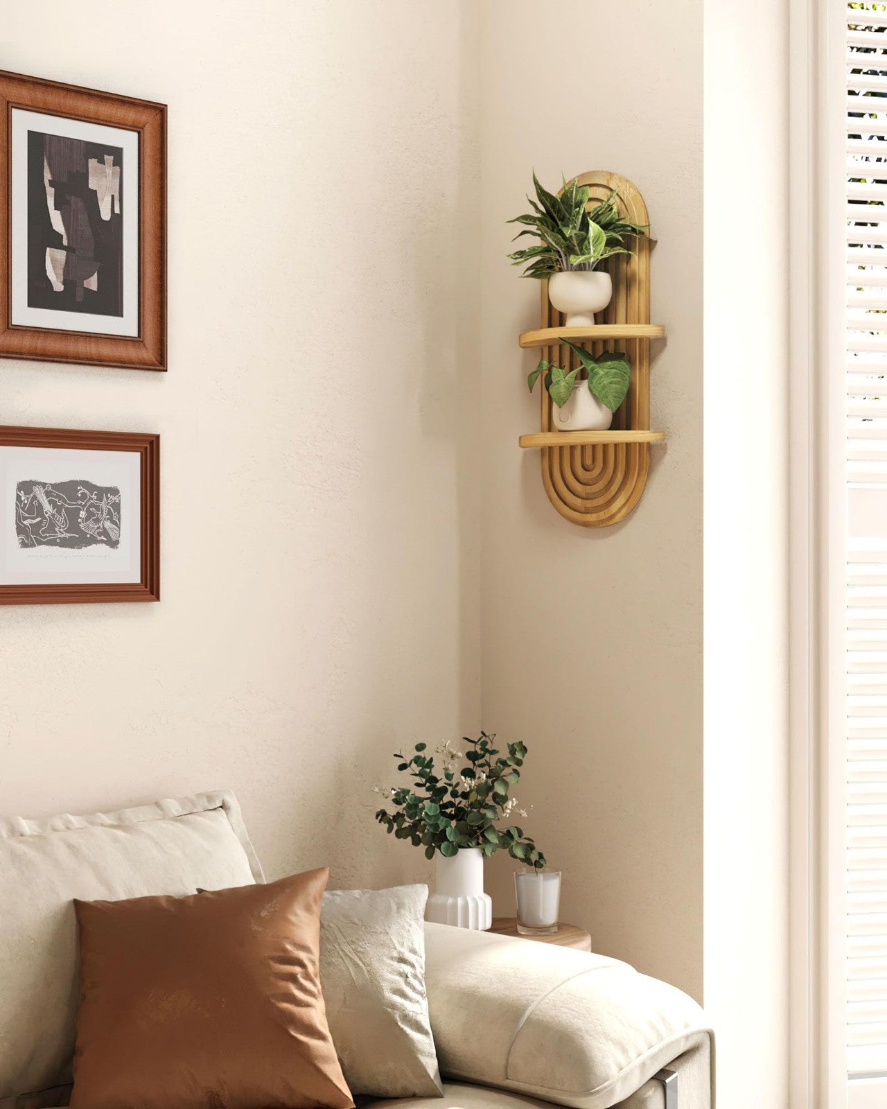 Bamworld boho wall decor plant wall shelf hanging with mid-century modern design for stylish plant display
