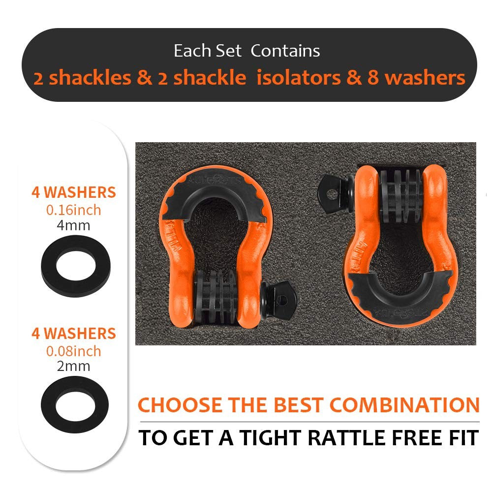 Pair of Autobots D-Ring Shackles 3/4 inch with 41887 lb break strength, suitable for winching and towing.