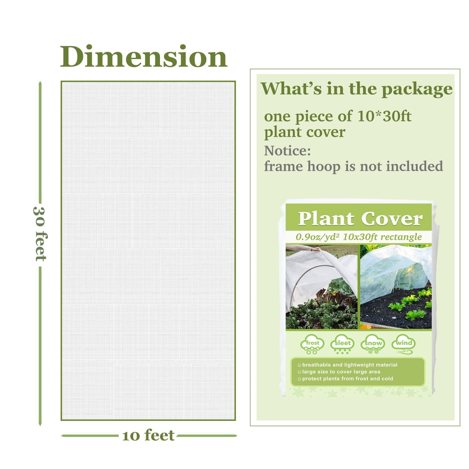 Walwe plant cover laid over garden beds, 10x50ft floating row cover for freeze protection, lightweight 0.9oz/yd² fabric.