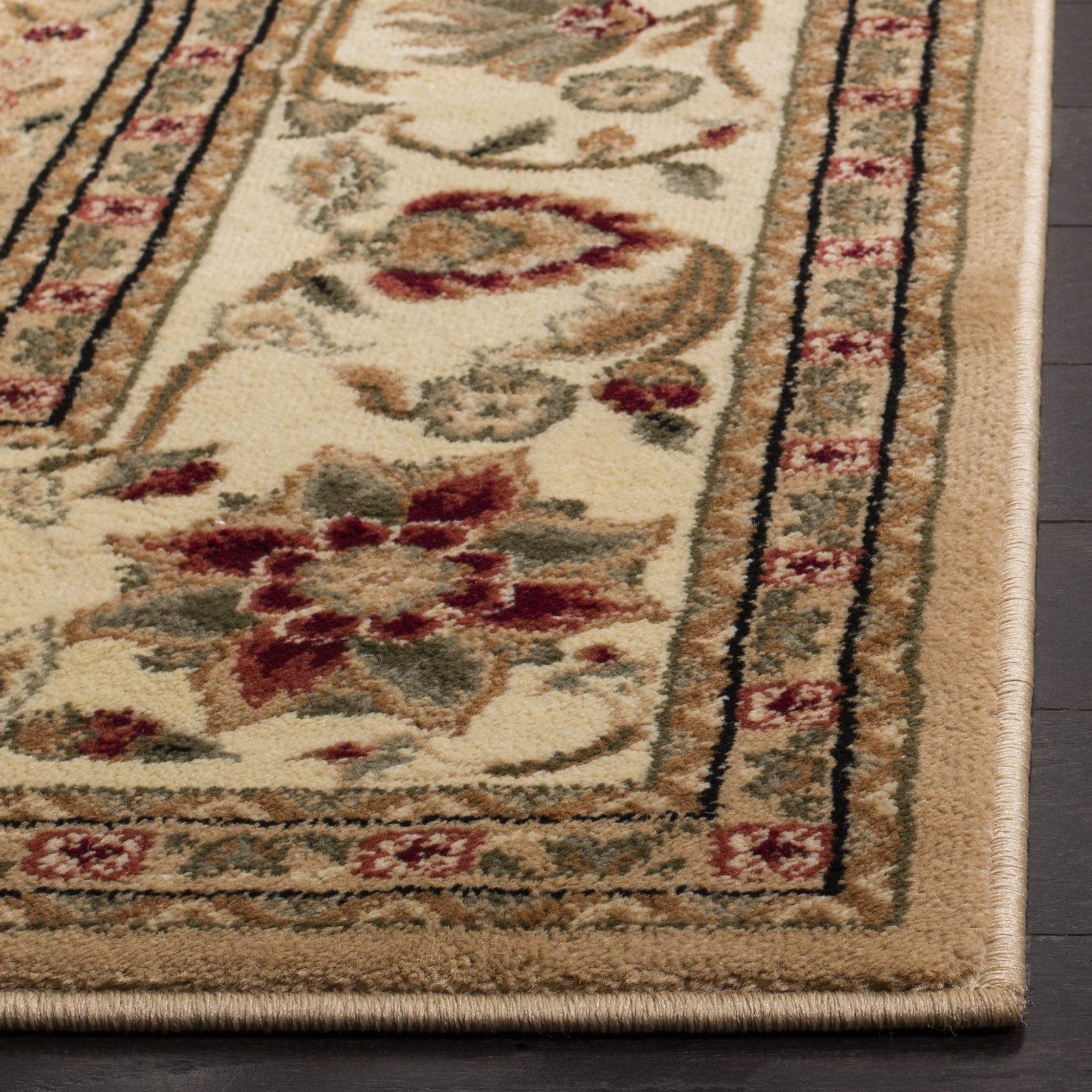 Safavieh Lyndhurst Collection beige and ivory traditional accent rug, 23x4 inches, with intricate floral patterns and detailed border design.
