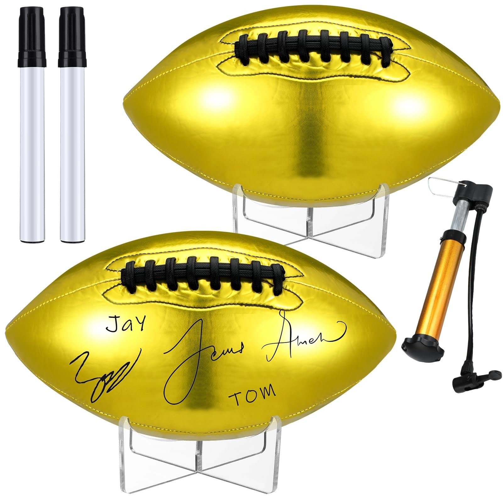 Liliful 2-piece set of official size autograph football and basketball with two stands, perfect for sports memorabilia.