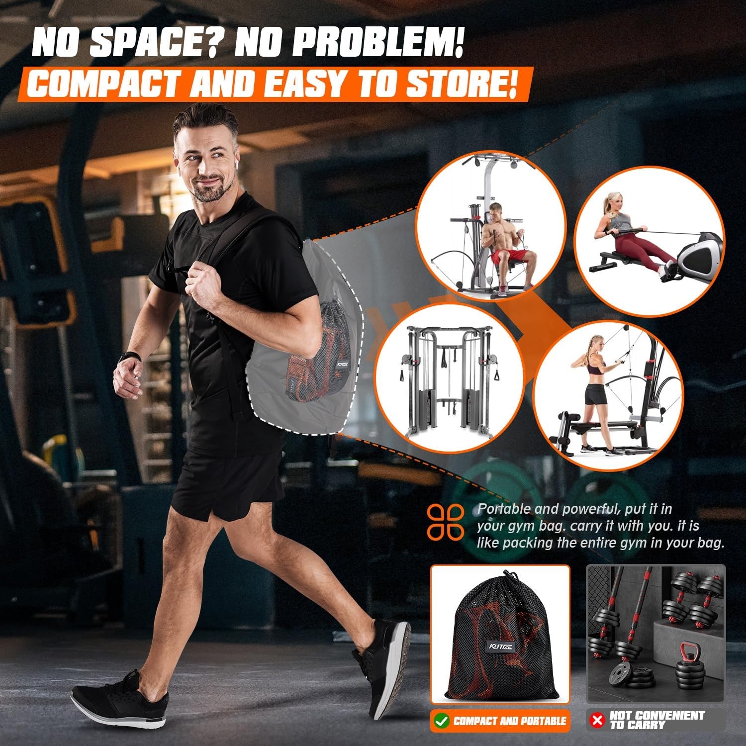 KUTIZE resistance exercise bands with handles and door anchor for strength training and stretch workouts.