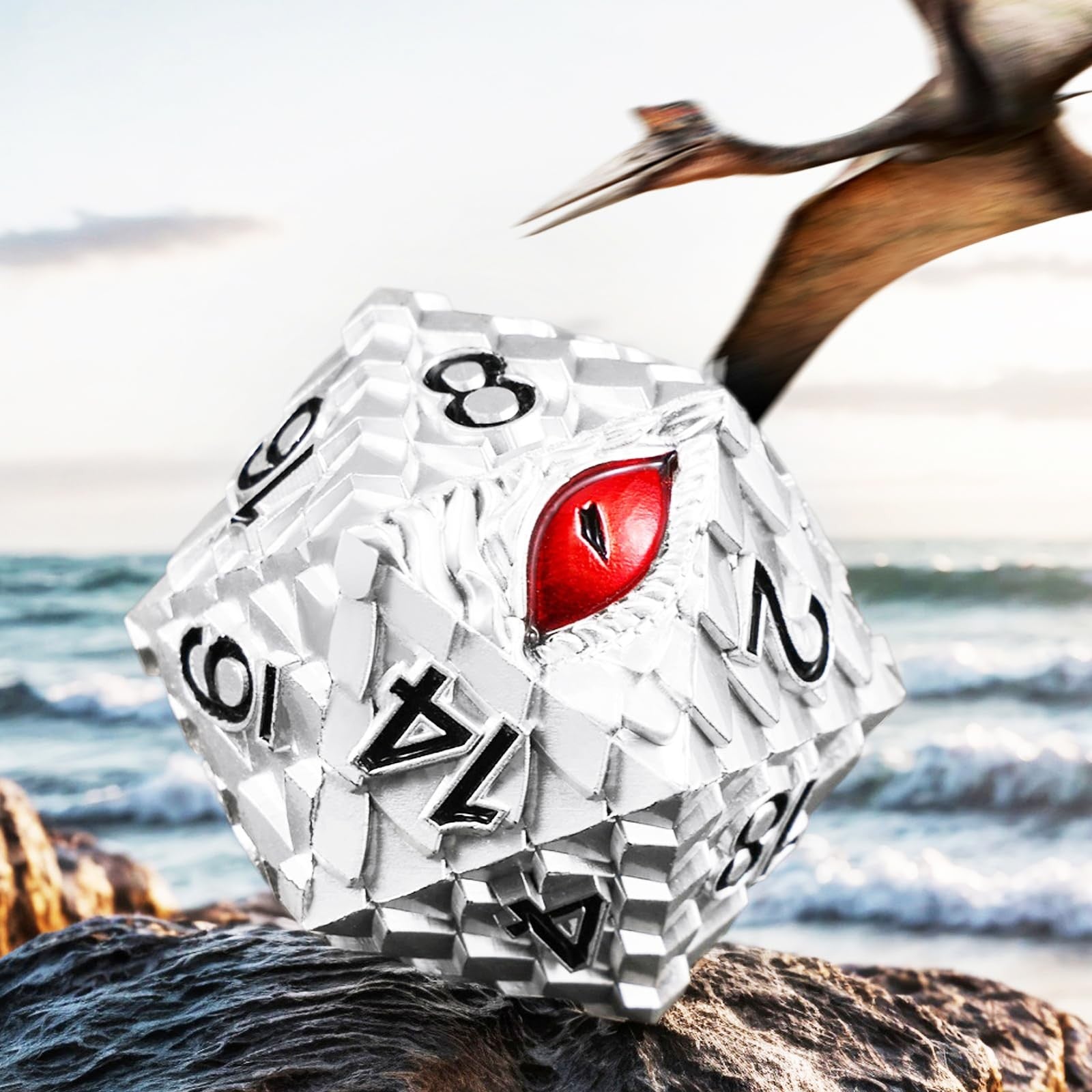 Metal D20 DND dice with dragon scale design, giant polyhedral 20-sided die from Handan for tabletop RPG gaming
