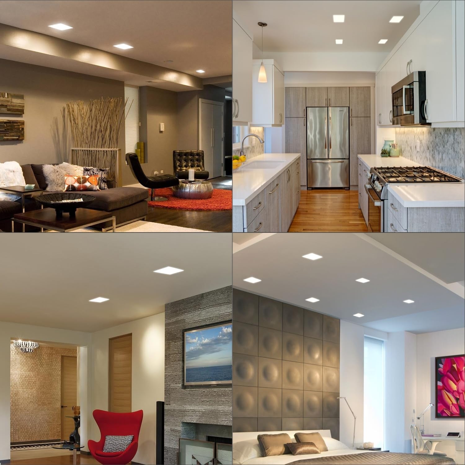 QIBANG 2-pack 8-inch dimmable square recessed LED lights with junction box and 3CCT adjustable color temperature.